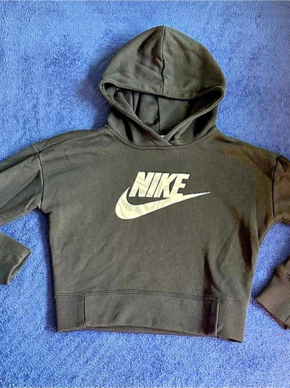 Girls Nike Black Crop Hoodie Zebra Logo Medium M
